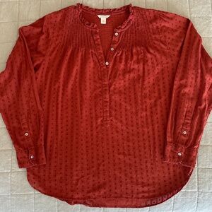 J. Crew/Point Sur | 'Clip Dot' Ruffle Popover Top - Deep Redwood - Medium